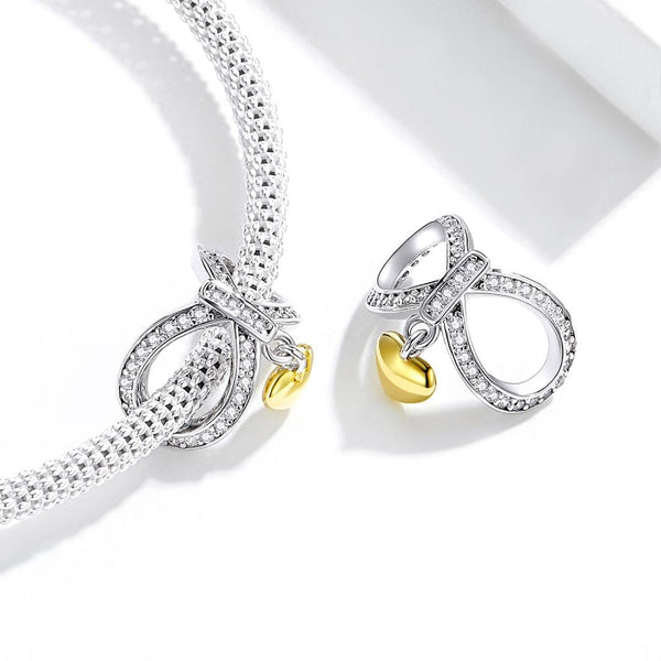 Infinite Love Gold Platinum Plated Sterling Silver Bead Charm Pendant Bracelet