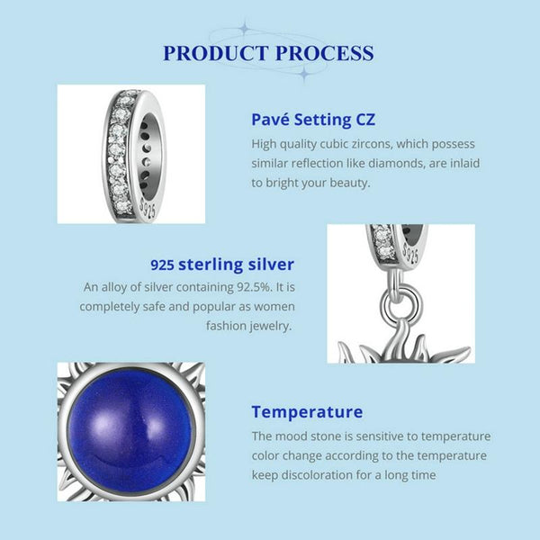 Colour Changing Sun Sterling Silver CZ Bead Charm Bracelet Necklace