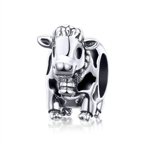 Cow Enamel Sterling Silver Bead Charm Bracelet Necklace