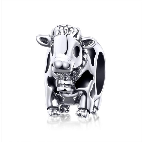 Cow Enamel Sterling Silver Bead Charm Bracelet Necklace