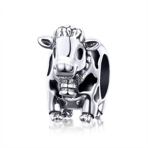 Cow Enamel Sterling Silver Bead Charm Bracelet Necklace