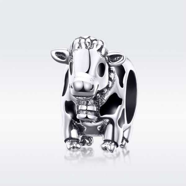 Cow Enamel Sterling Silver Bead Charm Bracelet Necklace