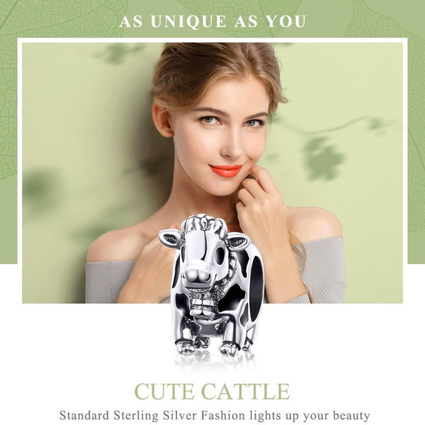 Cow Enamel Sterling Silver Bead Charm Bracelet Necklace