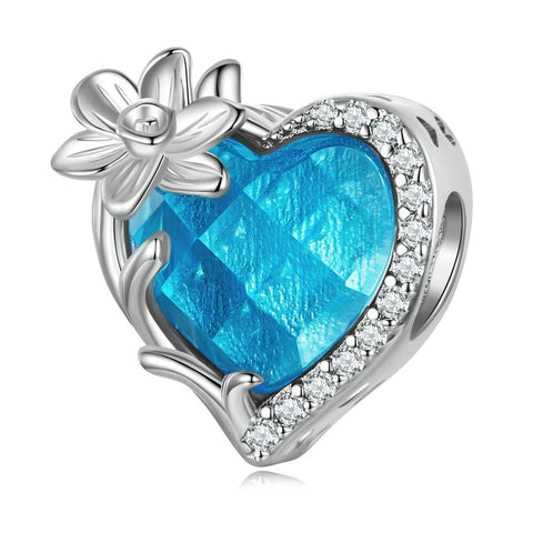 Aquamarine Daffodil March Birthstone Birth Flower Sterling Silver Bead Charm Bracelet