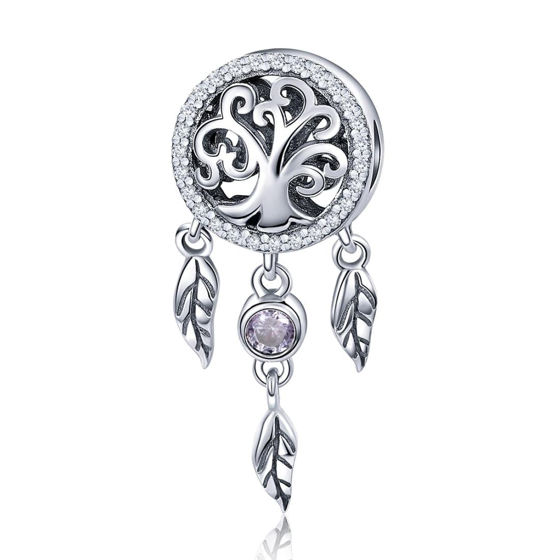 Tree Of Life Dreamcatcher Sterling Silver Zircon CZ Bead Charm Bracelet Necklace