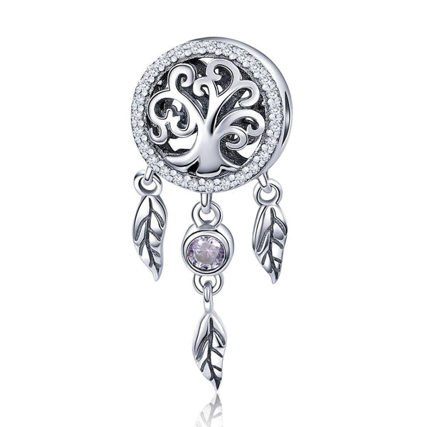 Tree Of Life Dreamcatcher Sterling Silver Zircon CZ Bead Charm Bracelet Necklace