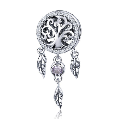 Tree Of Life Dreamcatcher Sterling Silver Zircon CZ Bead Charm Bracelet Necklace
