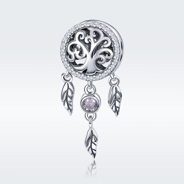 Tree Of Life Dreamcatcher Sterling Silver Zircon CZ Bead Charm Bracelet Necklace