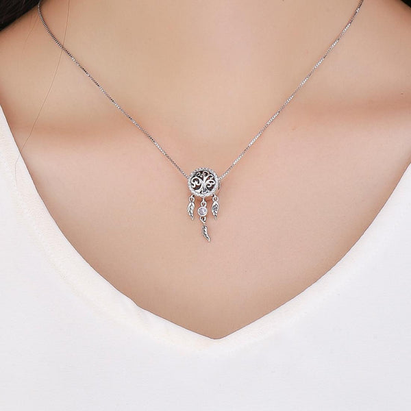 Tree Of Life Dreamcatcher Sterling Silver Zircon CZ Bead Charm Bracelet Necklace