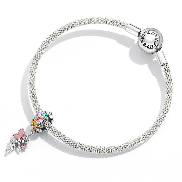 Flower Fairy Enamel Sterling Silver CZ Bead Charm Pendant Bracelet Necklace