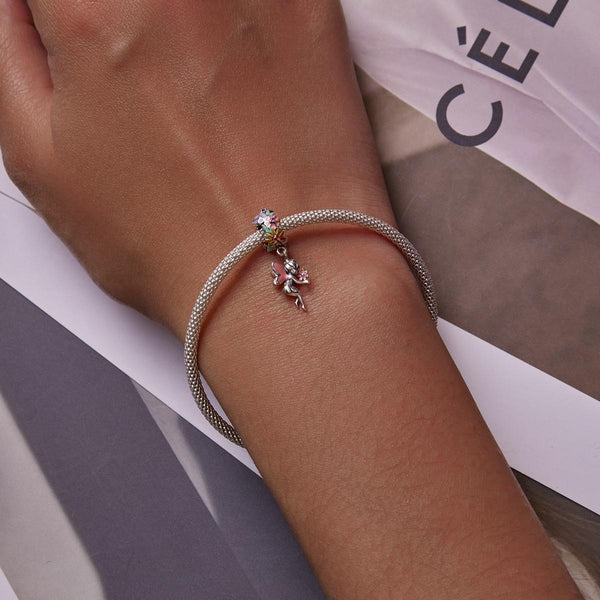 Flower Fairy Enamel Sterling Silver CZ Bead Charm Pendant Bracelet Necklace