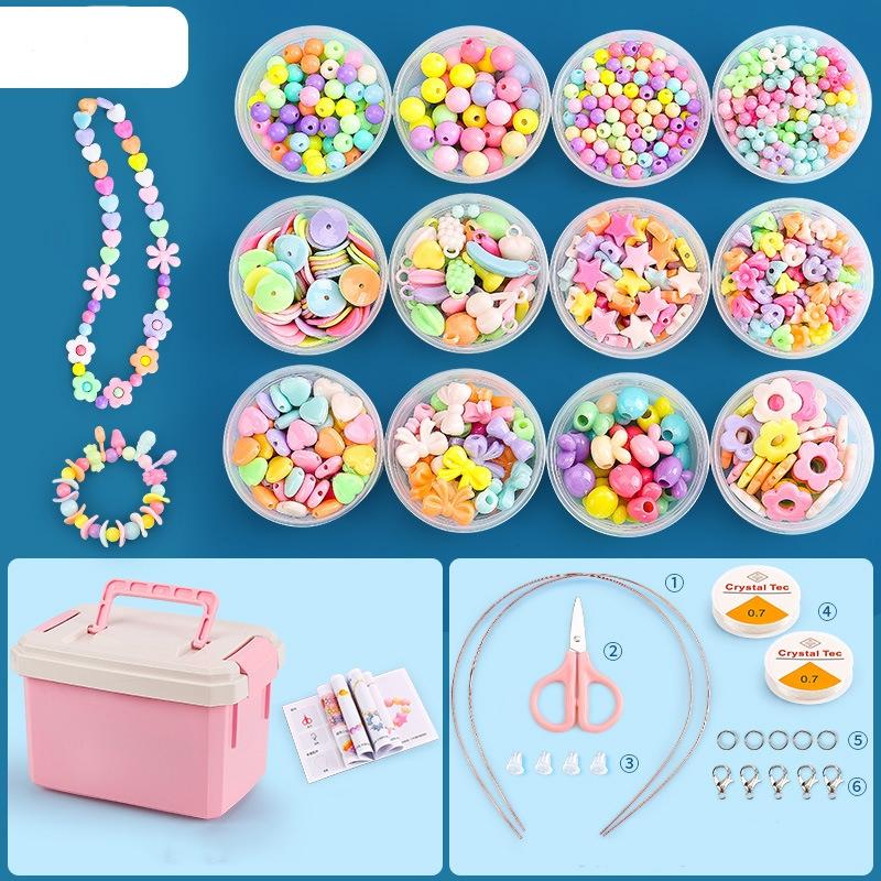 DIY Bracelet Necklace Jewellery Making Kit Kids Children 12 Designs Pastel