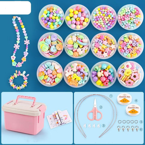 DIY Bracelet Necklace Jewellery Making Kit Kids Children 12 Designs Pastel