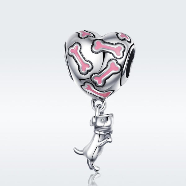 Dog Heart Bone Enamel Sterling Silver Bead Charm Bracelet Necklace