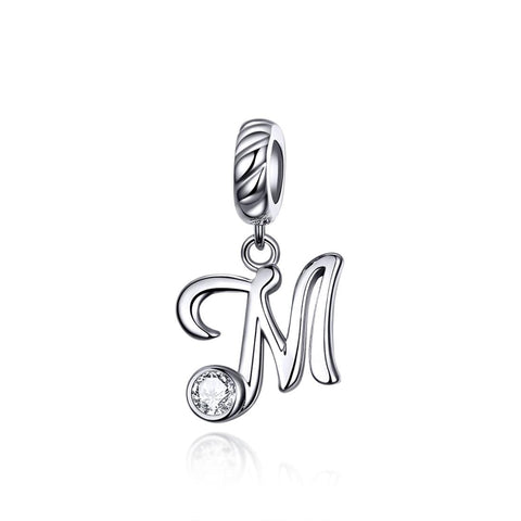 M Letter Initial Platinum Plated Sterling Silver Crystal Zircon Charm Bracelet Necklace