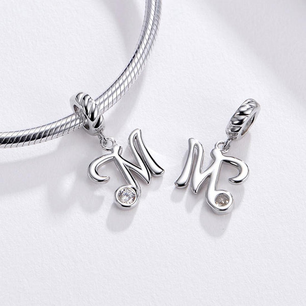 M Letter Initial Platinum Plated Sterling Silver Crystal Zircon Charm Bracelet Necklace