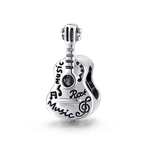 Guitar Rock Music Sterling Silver Bead Charm Pendant Bracelet Necklace