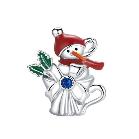 Snowman Enamel Sterling Silver Bead Charm Bracelet Necklace Pendant