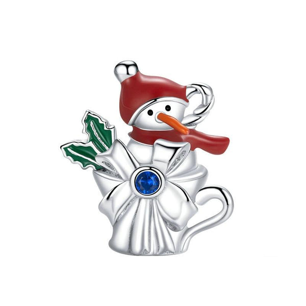 Snowman Enamel Sterling Silver Bead Charm Bracelet Necklace Pendant