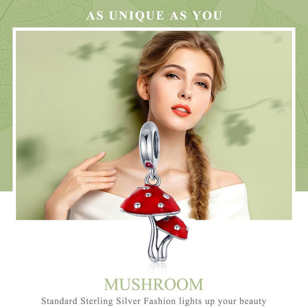 Pair Mushrooms Toadstools Enamel Sterling Silver Bead Charm Bracelet Necklace