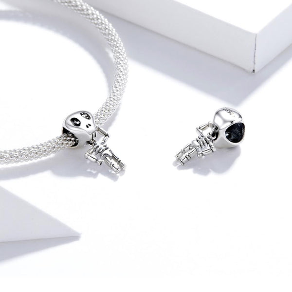 Skelton Enamel Sterling Silver Bead Charm Pendant Bracelet Necklace