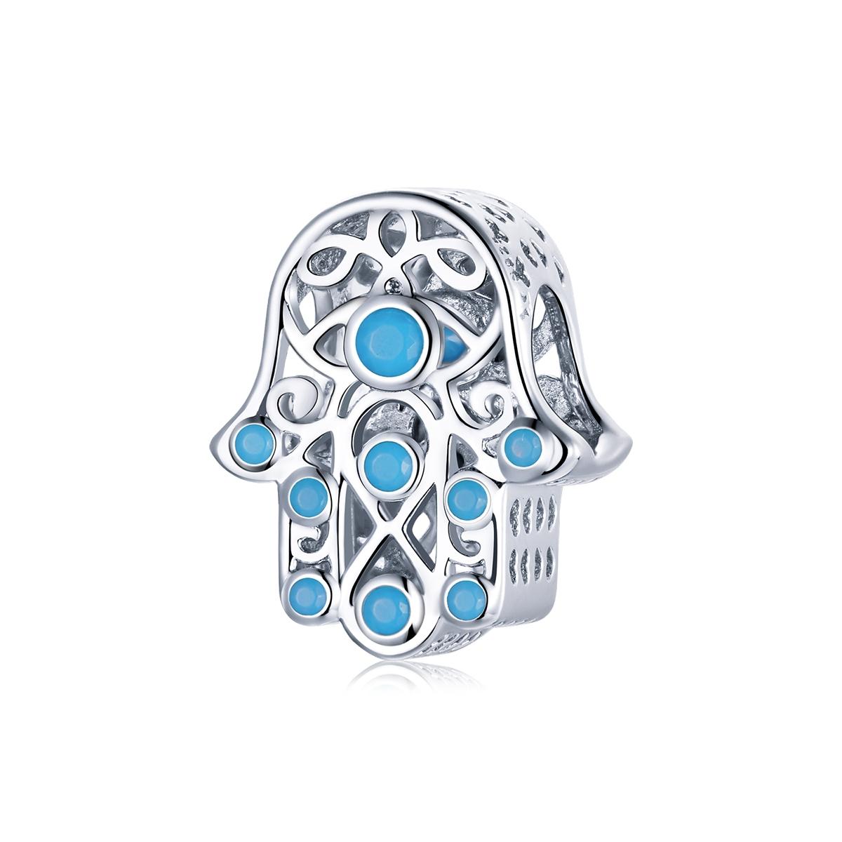 Hamsa Evil Eye Protection Sterling Silver Ziron CZ Bead Charm Bracelet Necklace