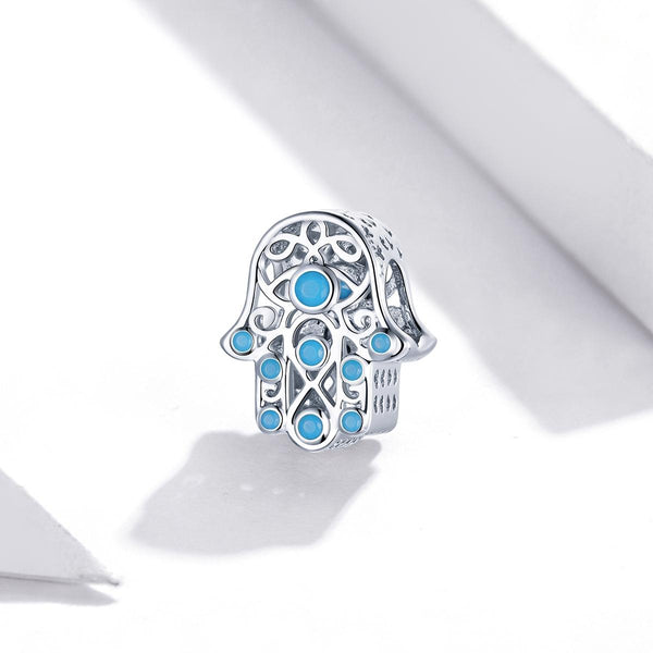 Hamsa Evil Eye Protection Sterling Silver Ziron CZ Bead Charm Bracelet Necklace