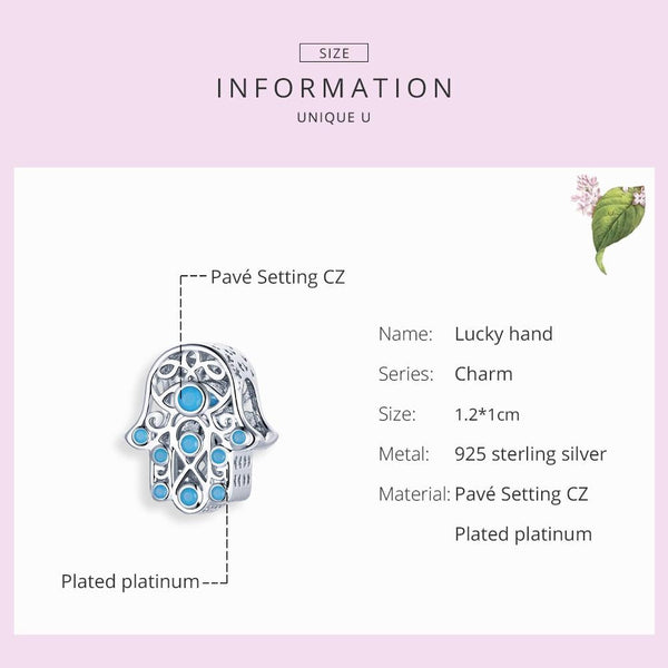 Hamsa Evil Eye Protection Sterling Silver Ziron CZ Bead Charm Bracelet Necklace