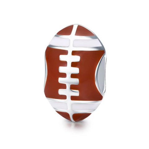 American Football Enamel Silver Bead Charm Bracelet Necklace