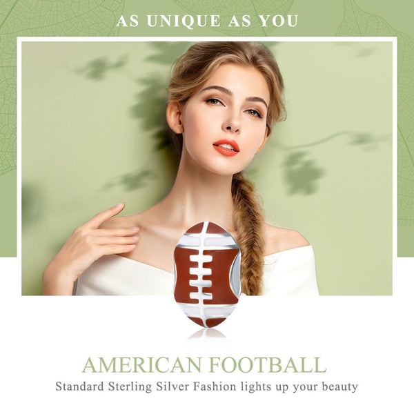 American Football Enamel Silver Bead Charm Bracelet Necklace