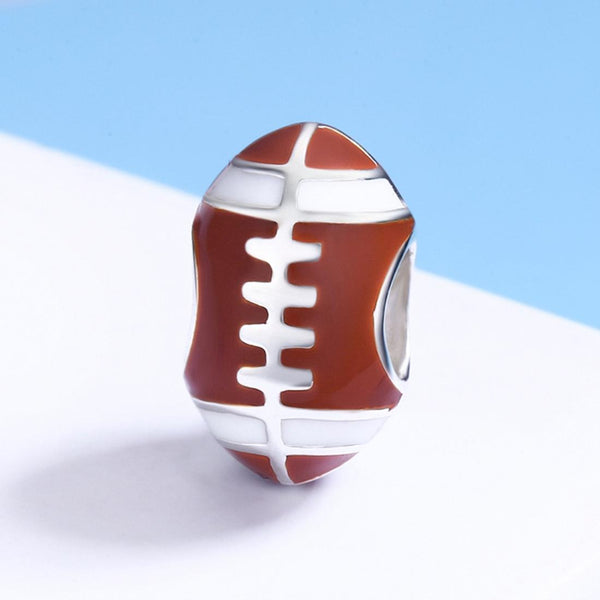 American Football Enamel Silver Bead Charm Bracelet Necklace