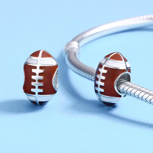 American Football Enamel Silver Bead Charm Bracelet Necklace