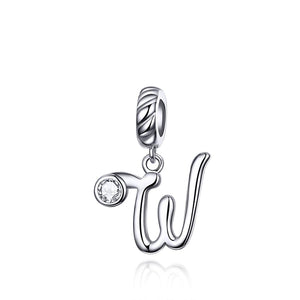 W Letter Initial Platinum Plated Sterling Silver Crystal Zircon Charm Bracelet Necklace