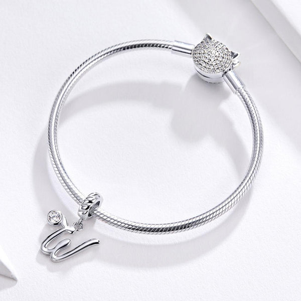 W Letter Initial Platinum Plated Sterling Silver Crystal Zircon Charm Bracelet Necklace