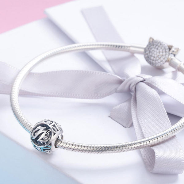 W Initial Letter Sterling Silver Zircon CZ Bead Charm Bracelet Necklace