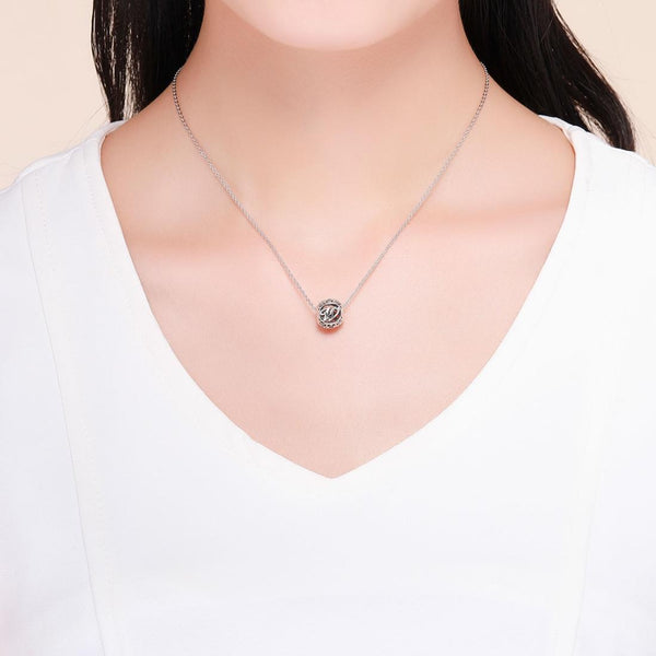 W Initial Letter Sterling Silver Zircon CZ Bead Charm Bracelet Necklace
