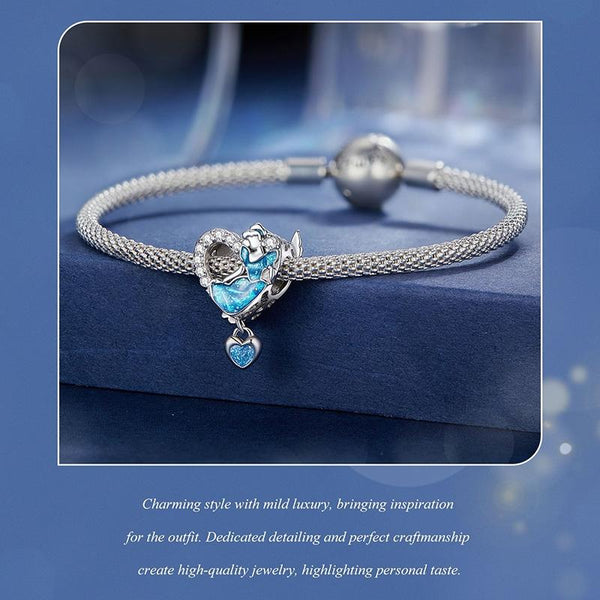 Cinderella Enamel Sterling Silver Zircon CZ Bead Charm Pendant Bracelet Necklace