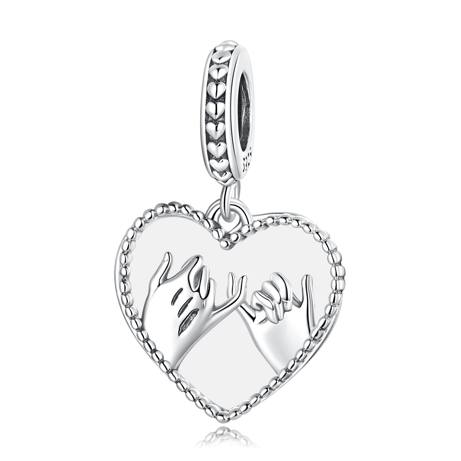 Joined Hands Heart Sterling Silver Bead Charm Bracelet Necklace