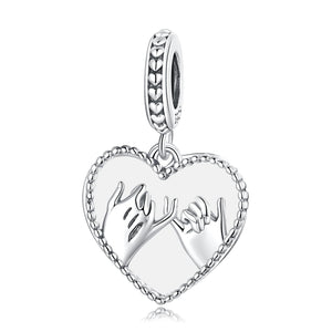 Joined Hands Heart Sterling Silver Bead Charm Bracelet Necklace
