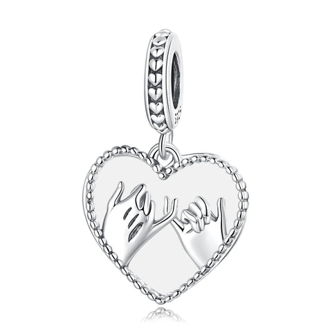 Joined Hands Heart Sterling Silver Bead Charm Bracelet Necklace