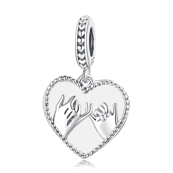 Joined Hands Heart Sterling Silver Bead Charm Bracelet Necklace