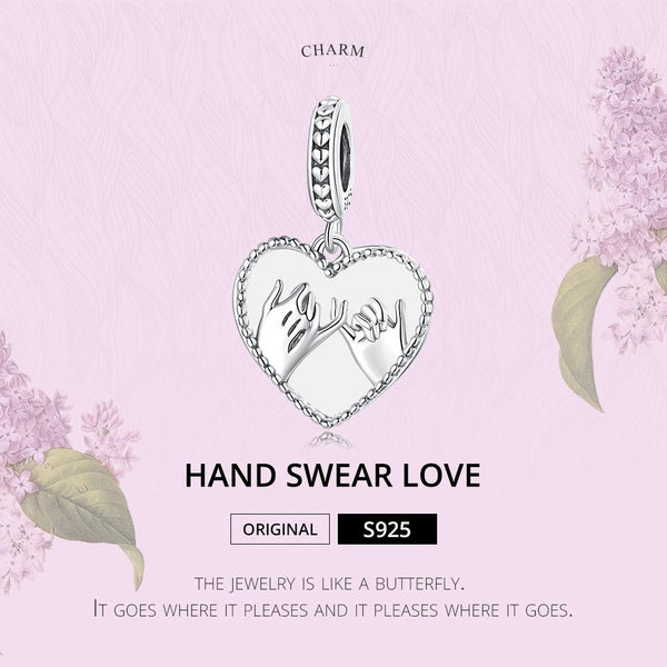 Joined Hands Heart Sterling Silver Bead Charm Bracelet Necklace