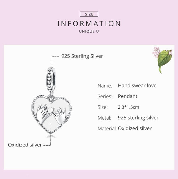 Joined Hands Heart Sterling Silver Bead Charm Bracelet Necklace