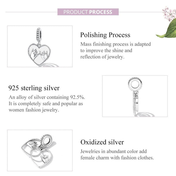 Joined Hands Heart Sterling Silver Bead Charm Bracelet Necklace