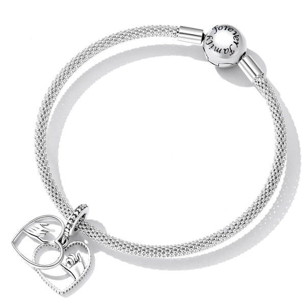 Joined Hands Heart Sterling Silver Bead Charm Bracelet Necklace