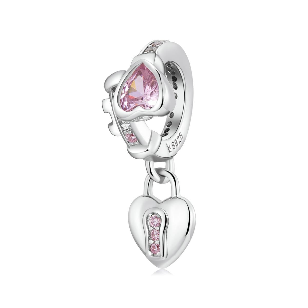 Love Heart Lock Sterling Silver Zircon CZ Bead Charm Bracelet Necklace