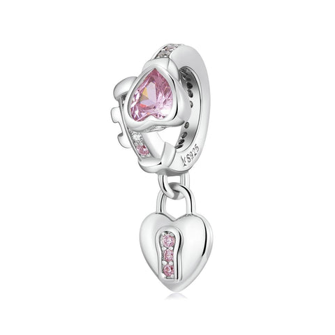 Love Heart Lock Sterling Silver Zircon CZ Bead Charm Bracelet Necklace