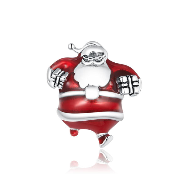 Santa Claus Father Christmas Enamel Sterling Silver Bead Charm Bracelet Necklace