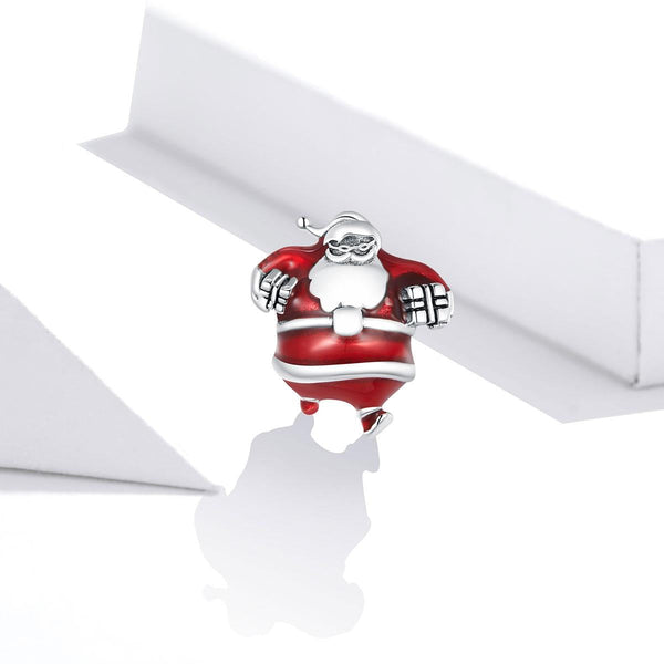 Santa Claus Father Christmas Enamel Sterling Silver Bead Charm Bracelet Necklace