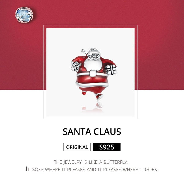 Santa Claus Father Christmas Enamel Sterling Silver Bead Charm Bracelet Necklace
